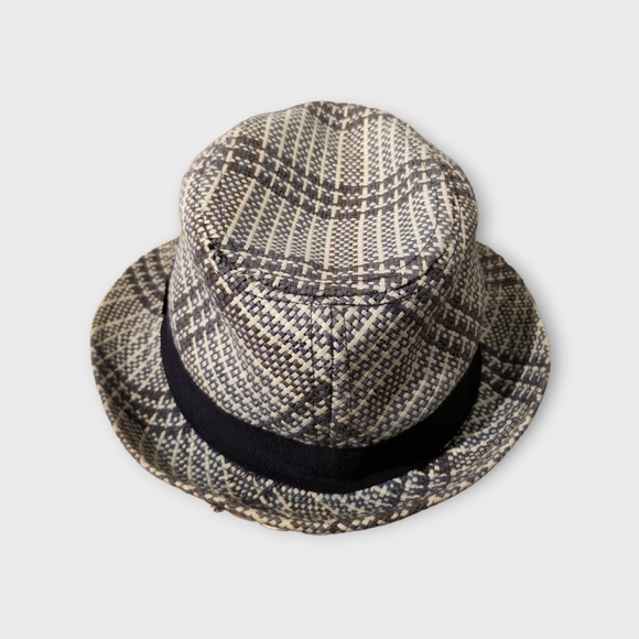 Navy/White Plaid Straw Fedora, 4-6T - Picture 3 of 5